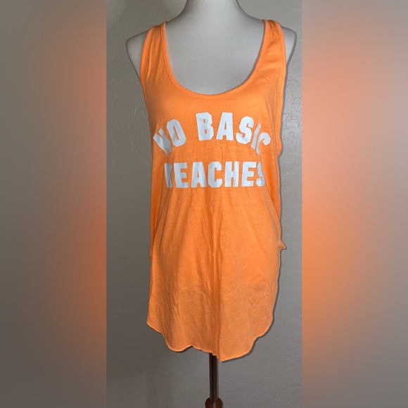 🎉HP🎉NWOT Victoria’s Secret Pink “No Basic Beaches” Orange Long Tank Size L🧡 - Picture 2 of 7